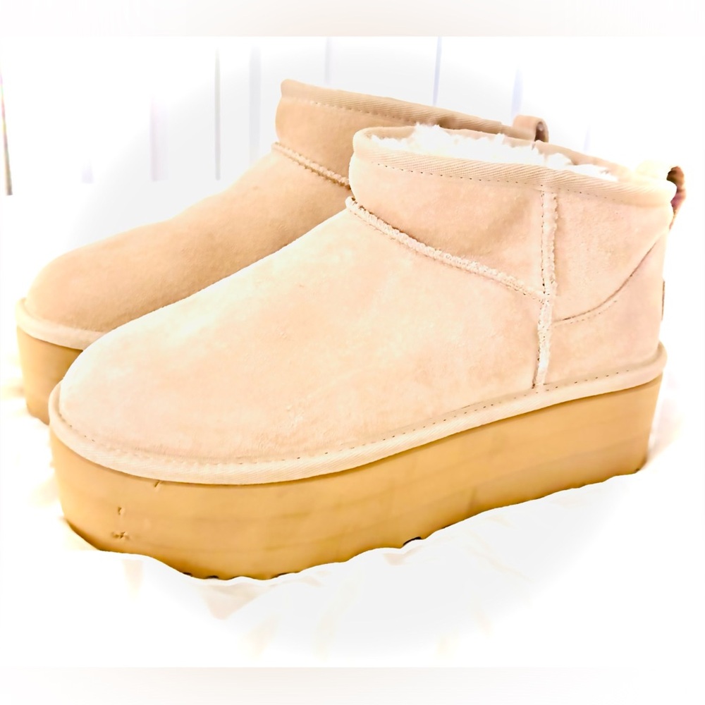UGG Blush Suede Platform Ankle Booties